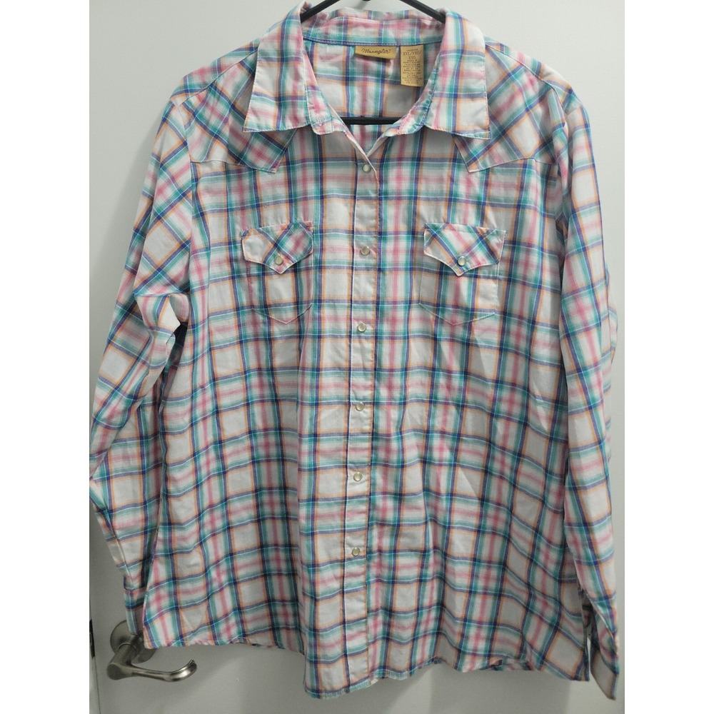 Men's Wrangler Long Sleeve Button Up Pearl Snap Shirt pastel Cowboy Western XXL